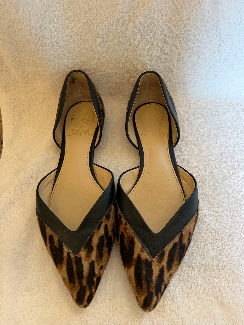 Vince Camuto Leopard Print Pointed D'Orsay Flats with Black Trim